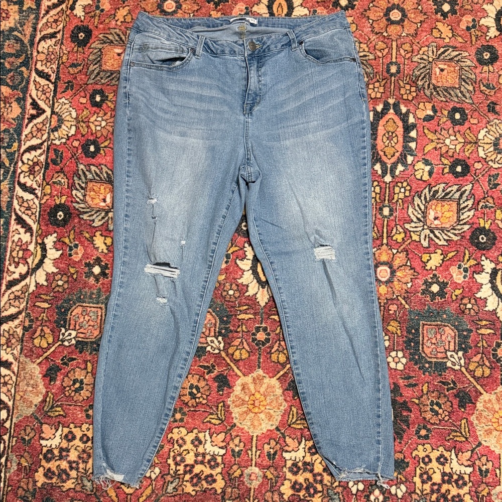 Trendy Blue Ripped Skinny Jeans